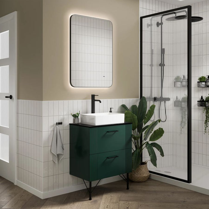 HiB Arcane 50cm Curve Illuminated Frame Bathroom Mirror - Black - 79500100