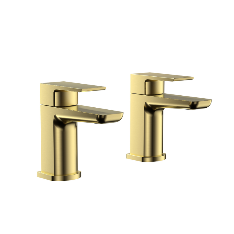 Pebble PVD Coated Tap Pair for 2 Tap Hole Basin w/ Pop Up Waste - Brushed Brass