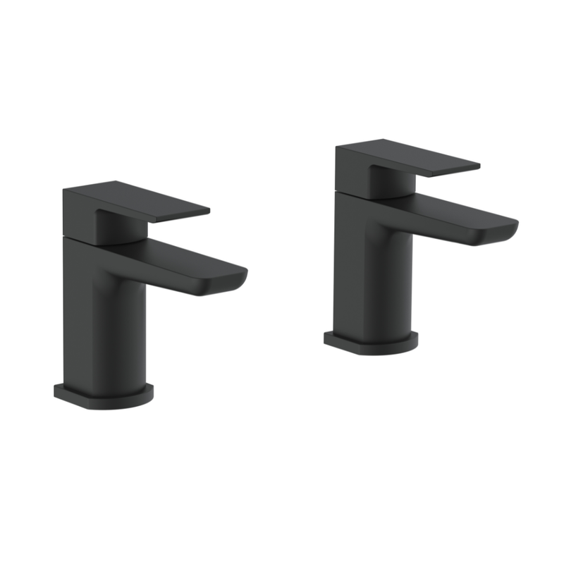 Pebble Electroplated Tap Pair for 2 Tap Hole Basin w/ Pop Up Waste - Black