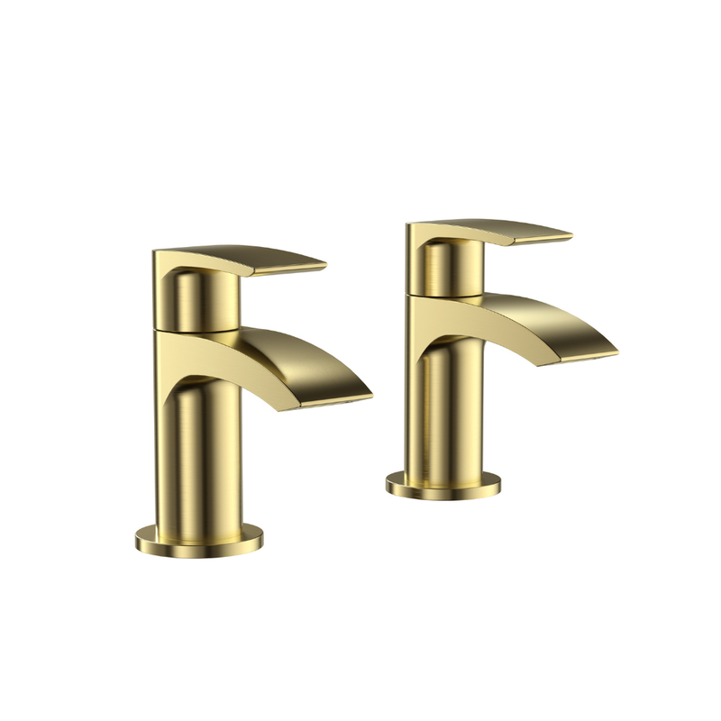 Cape PVD Coated Tap Pair for 2 Tap Hole Basin w/ Pop Up Waste - Brushed Brass
