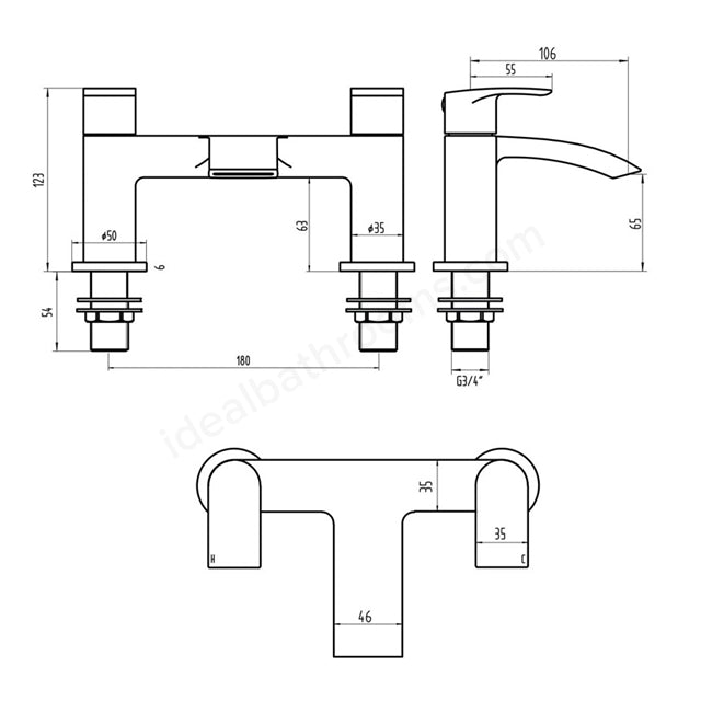 Cape PVD Coated One Spout Bath Filler w/ 2 Tap Holes Brushed Brass - PBBR063