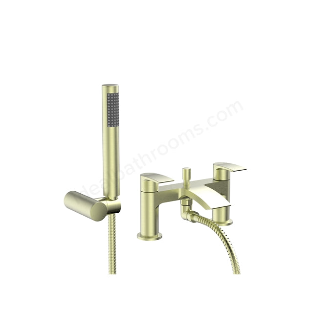 Cape PVD Coated Bath Shower Mixer w/ 2 Tap Holes, Slide Rail & Fixed & Handheld Shower Head Brushed Brass - PBBR065