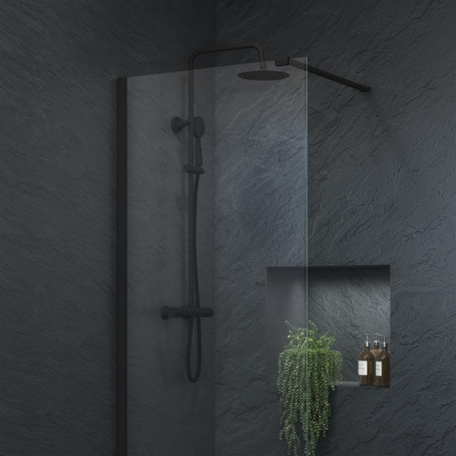 Marina Electroplated Column Shower w/ Rail, Hose & Round Head - Black