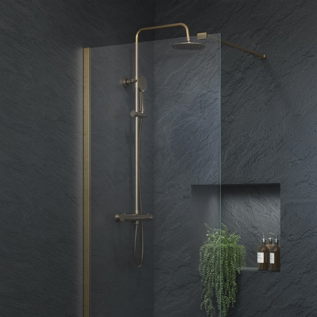 Marina PVD Coated Column Shower w/ Rail, Hose & Round Head - Brushed Brass