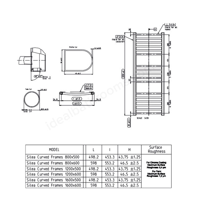 Kelvin Curved 1200 x 600mm Towel Warmer - Chrome