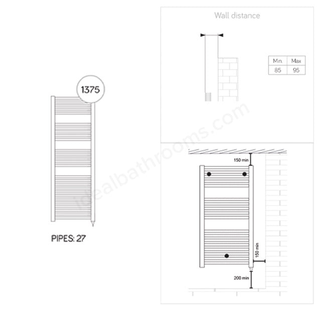 Kelvin Electric 1375 x 480mm Towel Warmer - White