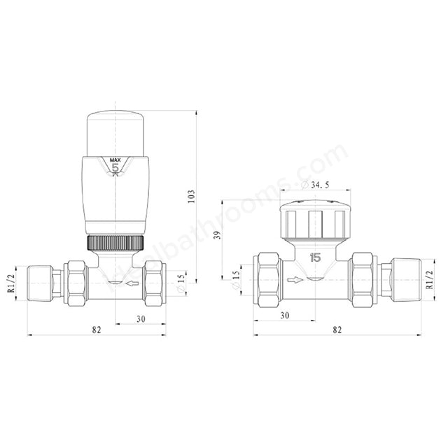 Thermostatic Angled Radiator Valve - Brushed Brass
