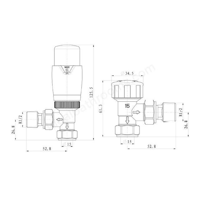 Thermostatic Straight Radiator Valve - Brushed Brass