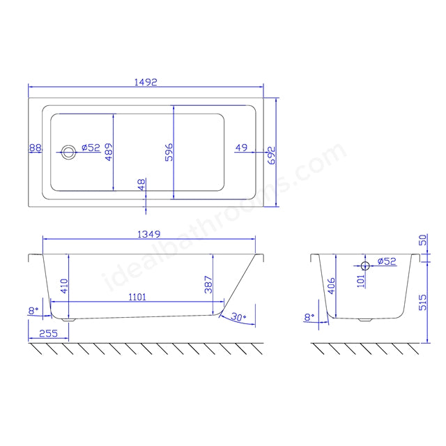 1500 x 700mm Carronite Single Ended Bath White - 02142