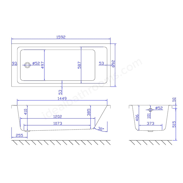 1600 x 700mm Carronite Single Ended Bath White - 02144