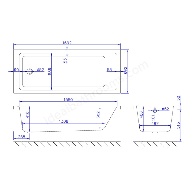 1700 x 700mm Carronite Single Ended Bath White - 02152