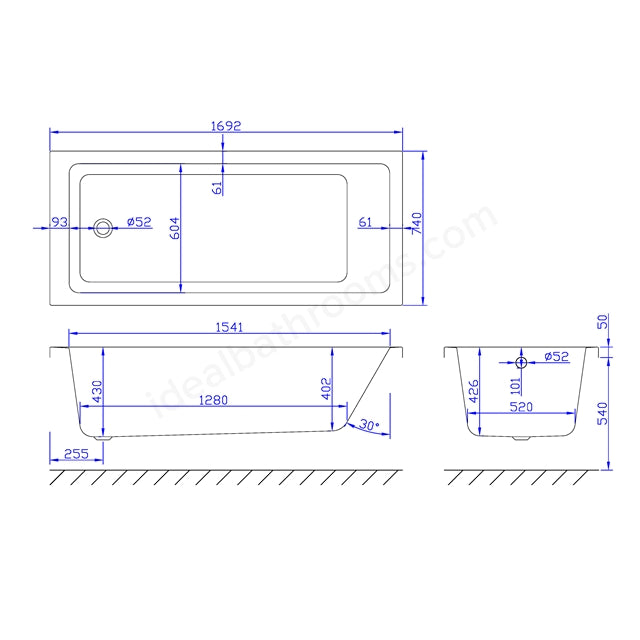 1700 x 750mm Single Ended Bath White - 02147