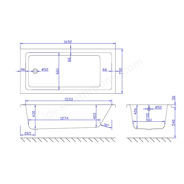 700 x 800mm Single Ended Bath White - 02149
