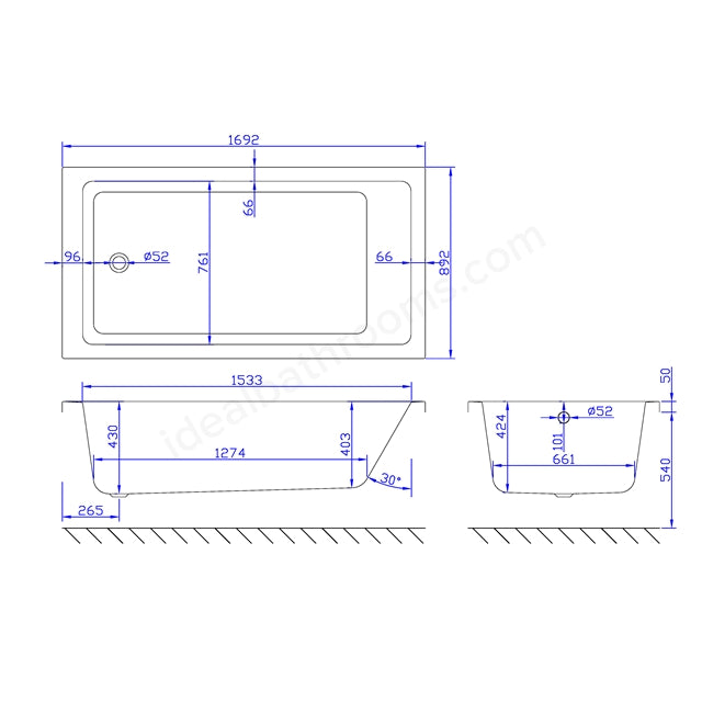 1700 x 900mm Single Ended Bath White - 02181