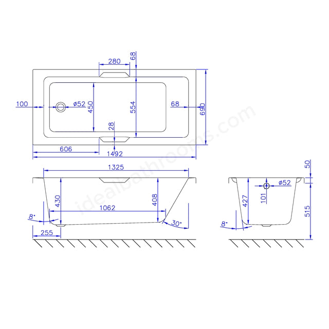 500 x 700mm Carronite Single Ended Bath White - 02166