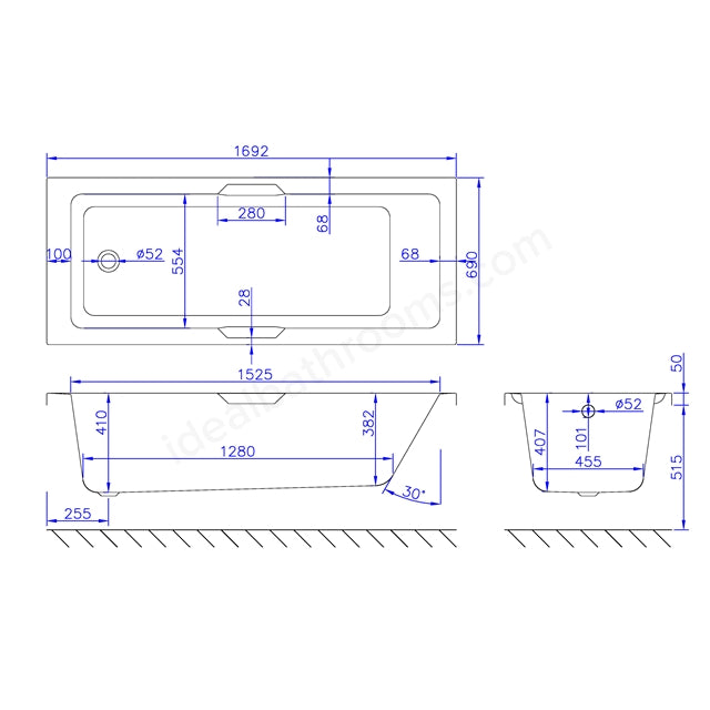 1700 x 700mm Single Ended Bath White - 02169