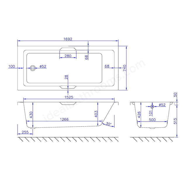1700 x 750mm Single Ended Bath White - 02171