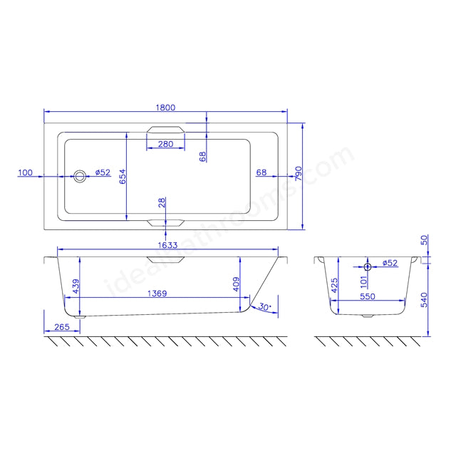 1800 x 800mm Carronite Single Ended Bath White - 02397