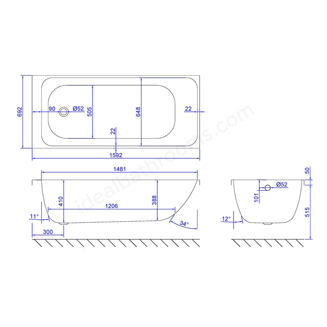 1600 x 700mm Carronite Single Ended Bath White - 02421