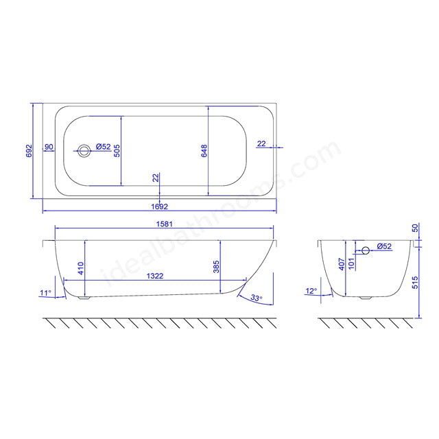 1700 x 700mm Single Ended Bath White - 02422