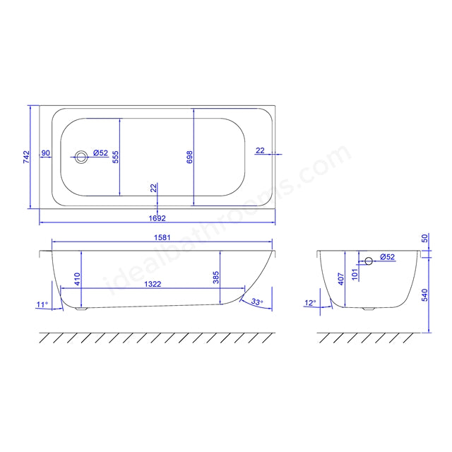 1700 x 750mm Single Ended Bath White - 02424