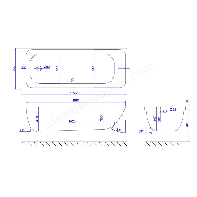 1800 x 700mm Carronite Single Ended Bath White - 02572