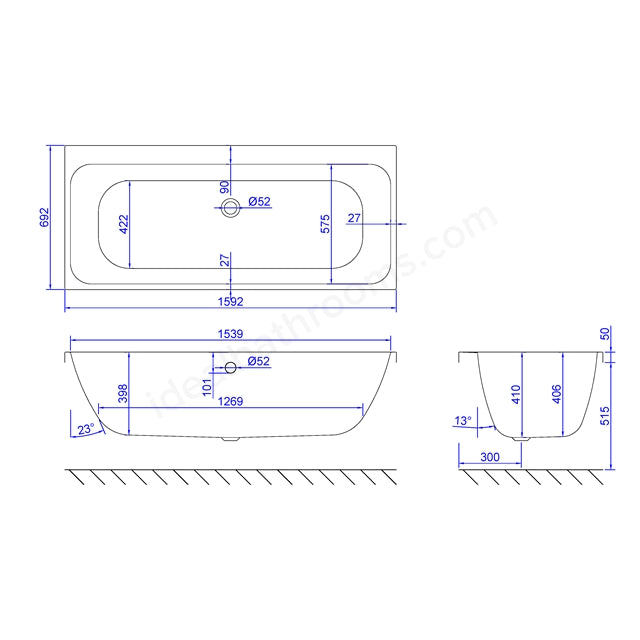 1600 x 700mm Carronite Double Ended Bath White - 02200