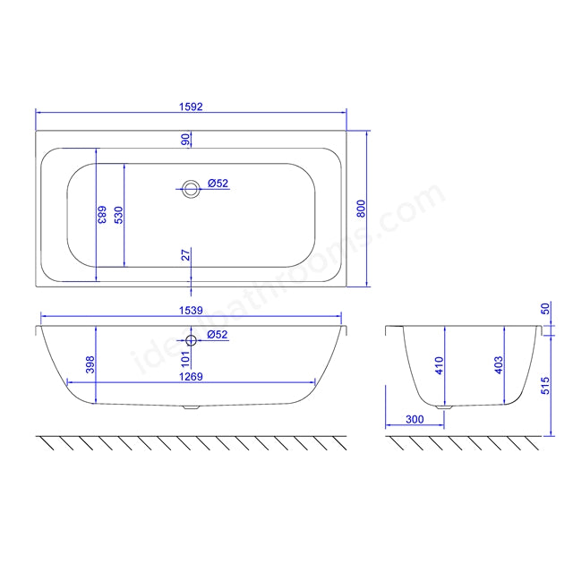1600 x 800mm Carronite Double Ended Bath White - 02590