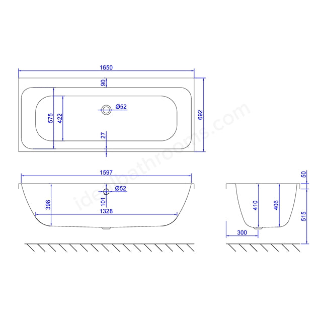 1650 x 700mm Double Ended Bath White - 02521