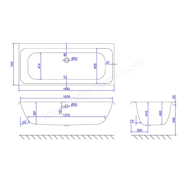1700 x 750mm Double Ended Bath White - 02195