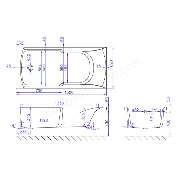 1500 x 700mm Bath White - 02029