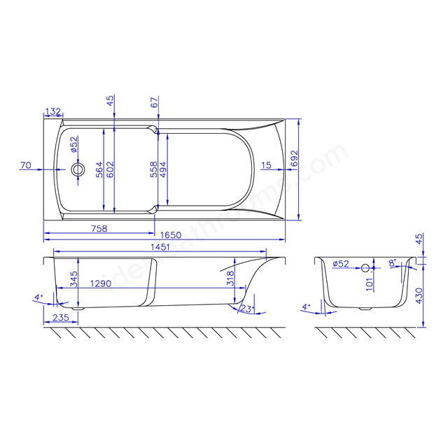 1650 x 700mm Bath White - 02585