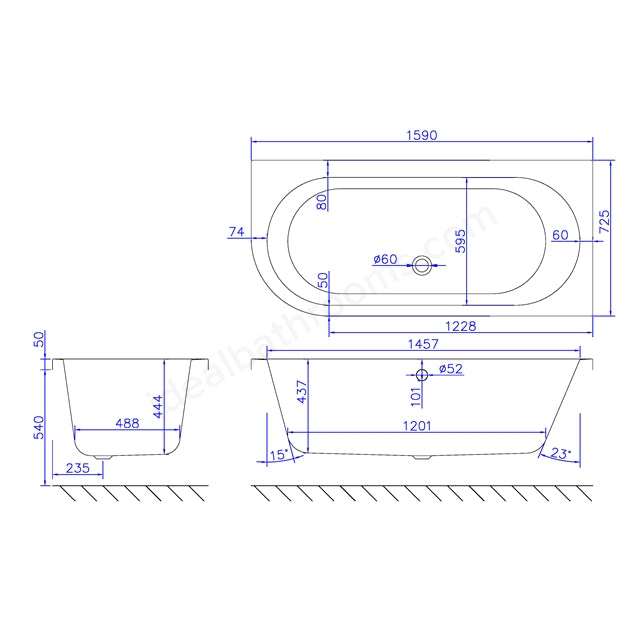 1600 x 725mm Left Hand Bath White - 02209