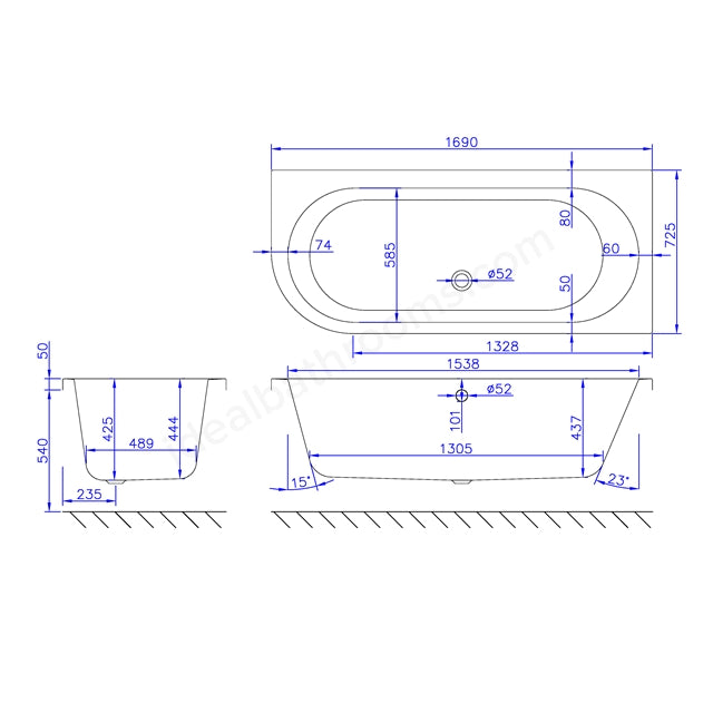 1700 x 725mm Left Hand Bath White - 02213