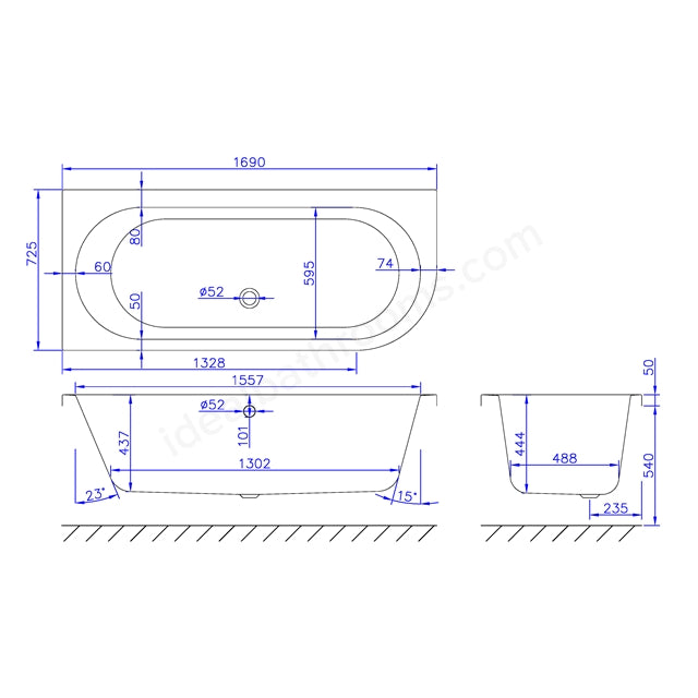 1700 x 725mm Right Hand Bath White - 02215