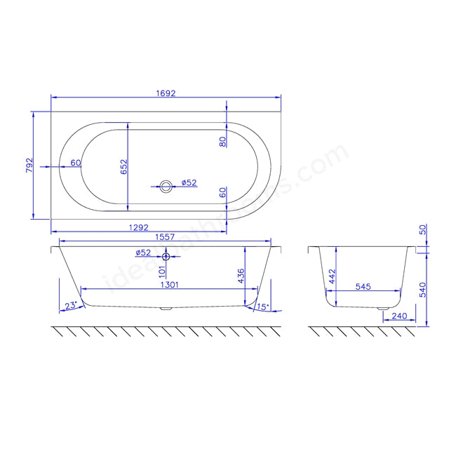 1700 x 800mm Right Hand Bath White - 02219