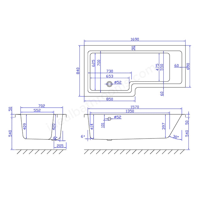 1700mm Shower Bath Left Handed - 02205
