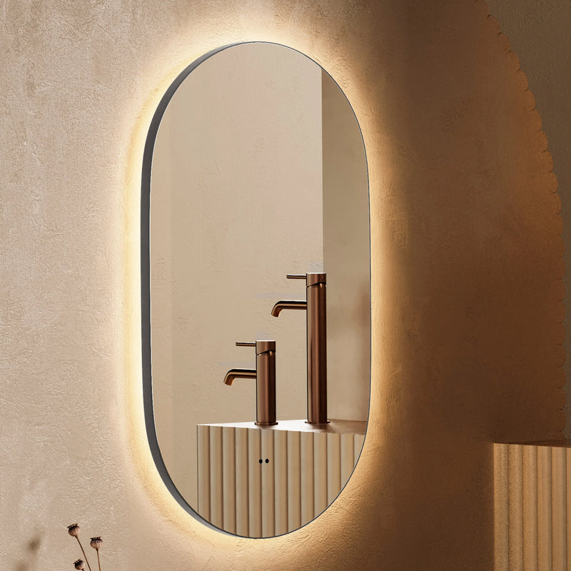 HiB Arcane 50cm Pill Illuminated Frame Bathroom Mirror - Brushed Brass - 79500800