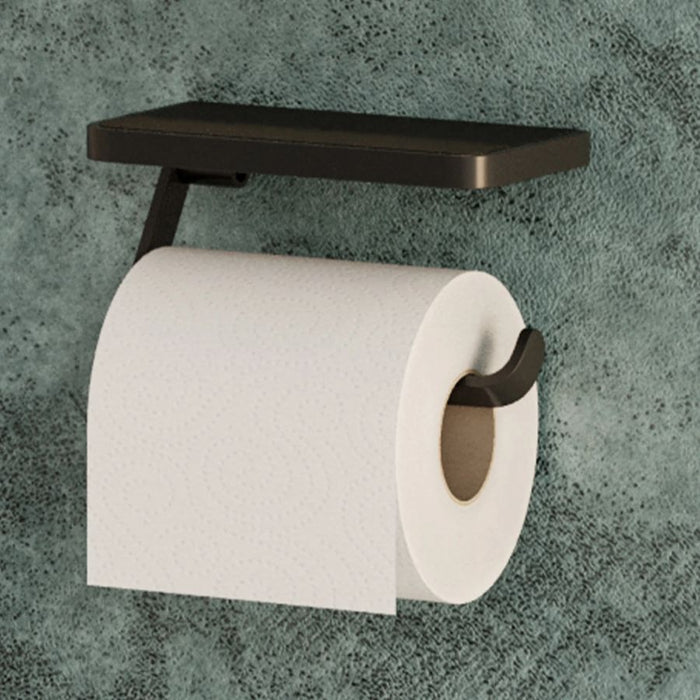 HiB Atto Toilet Roll Holder with Shelf & Anti-slip Mat - Black - ACTRHBK01