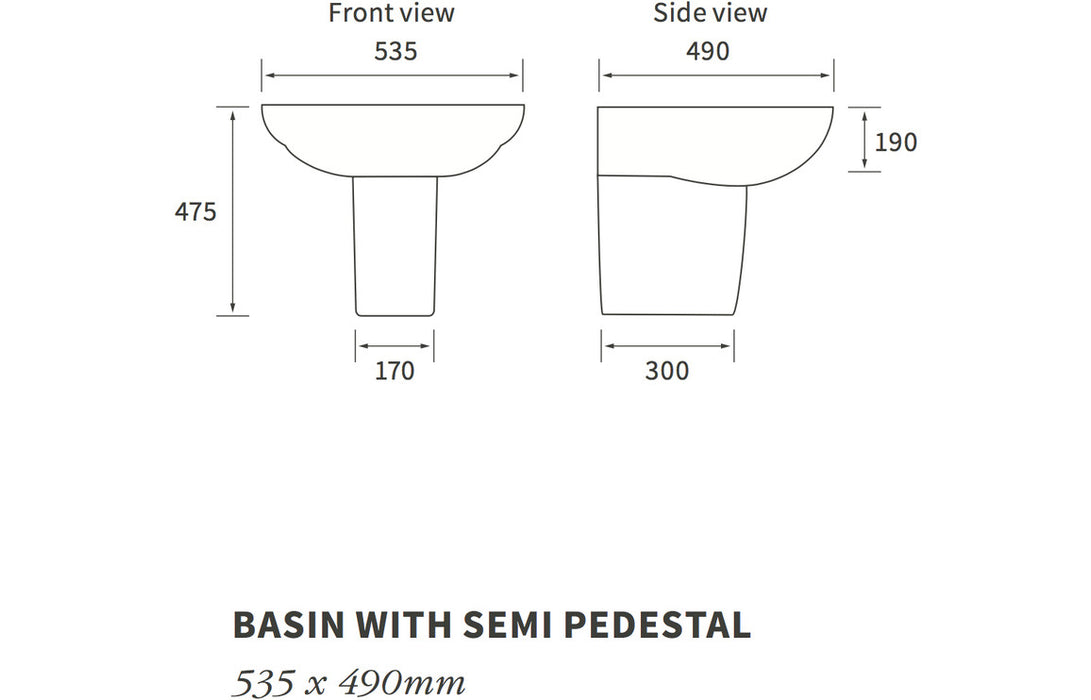 Chepstow W535 x D490mm 1TH Basin & Semi Pedestal