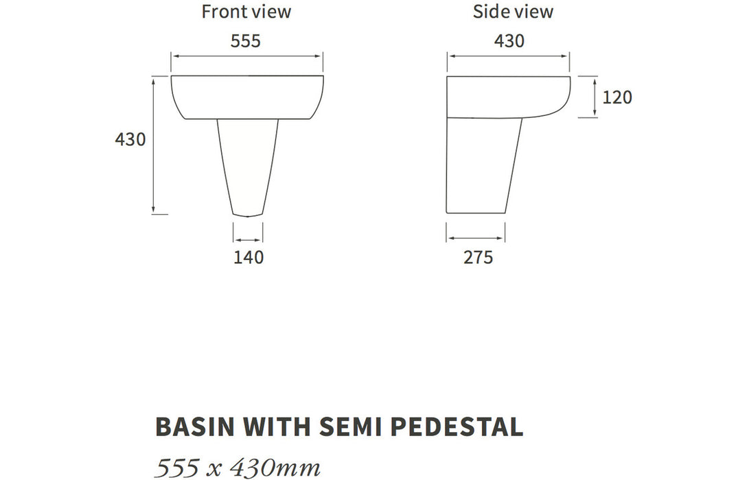 Briton W555 x D430mm 1TH Basin & Semi Pedestal