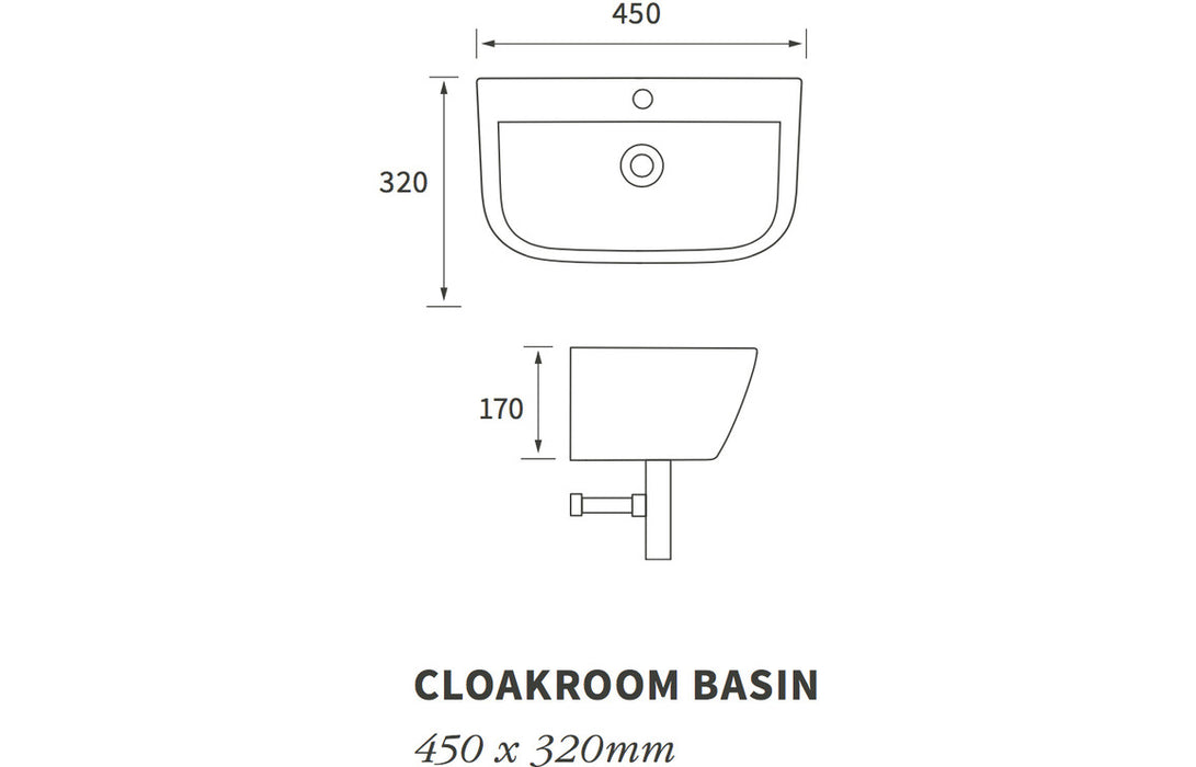 Brecon W450 x D320mm 1TH Cloakroom Basin & Chrome Bottle Trap