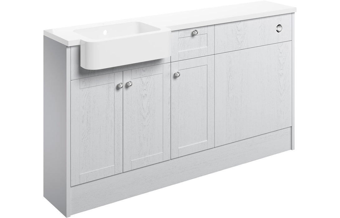 Campania 1542mm Basin, WC & 1 Drawer, 1 Door Unit Pack (LH) - Satin White Ash