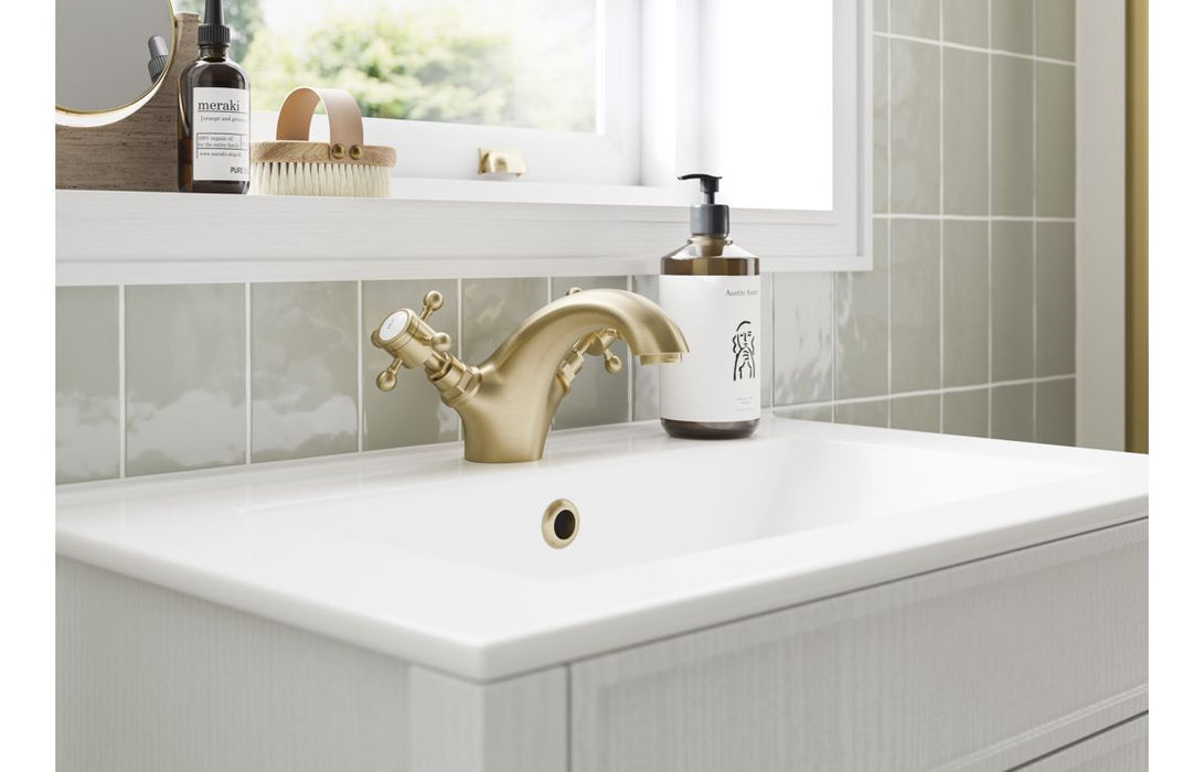 Raymond Floor Standing Bath/Shower Mixer & Shower Kit - Brushed Brass