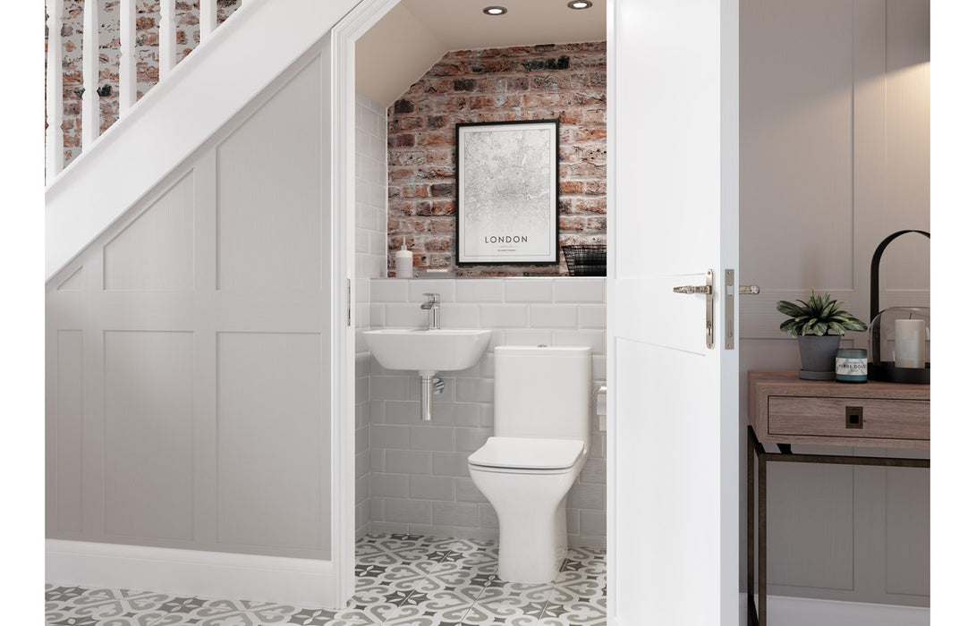 Brecon Short Projection Close Coupled Open Back WC & Wrapover Soft Close Seat
