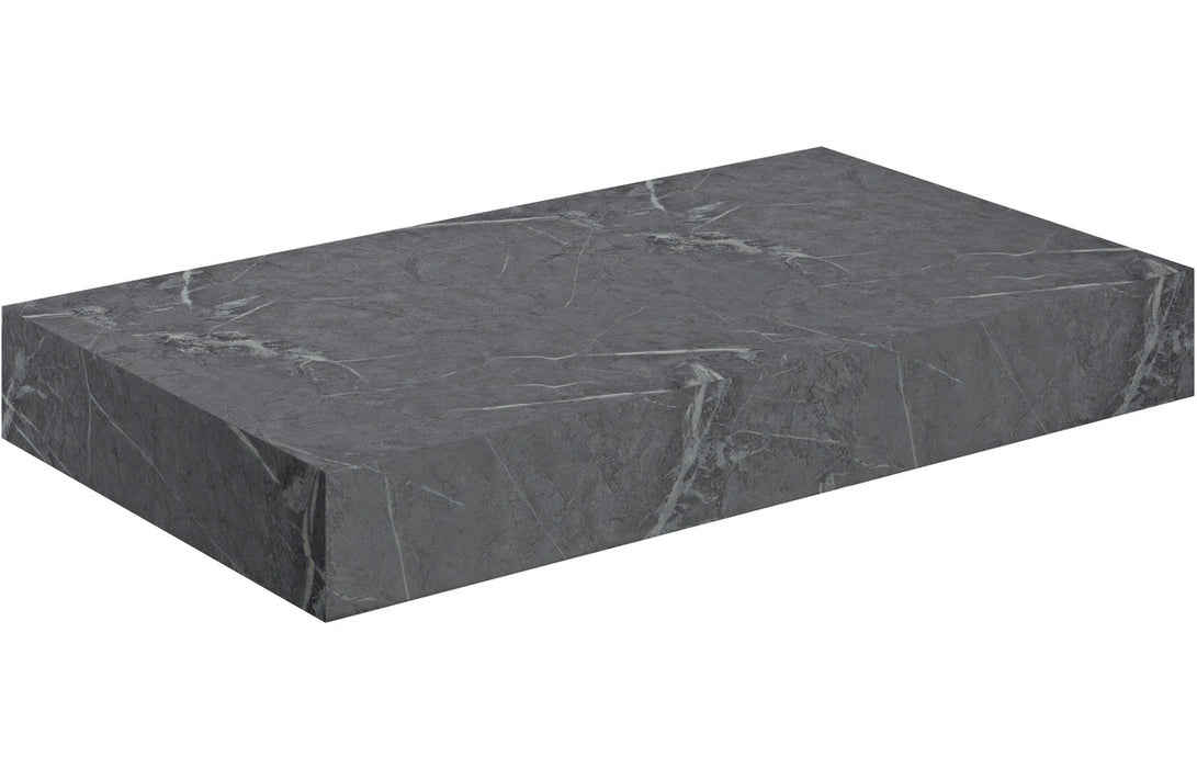 Liguria 800mm Wall Hung Grey Marble Basin Shelf & Black Bottle Trap