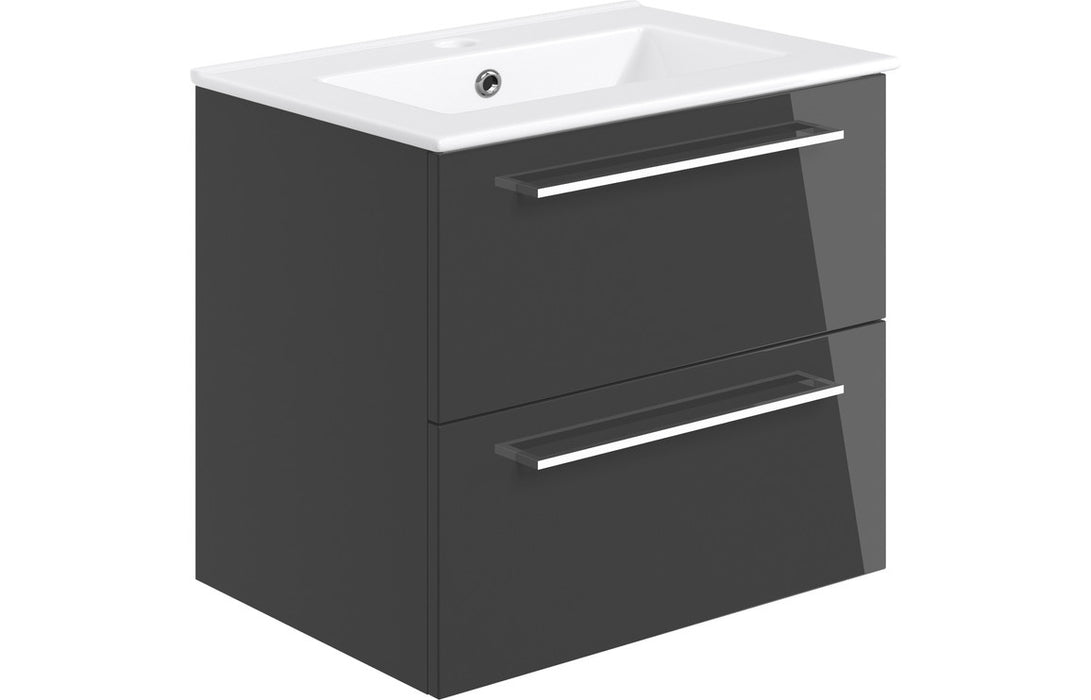 Stirling 610mm Wall Hung 2 Drawer Basin Unit & Basin - Anthracite Gloss