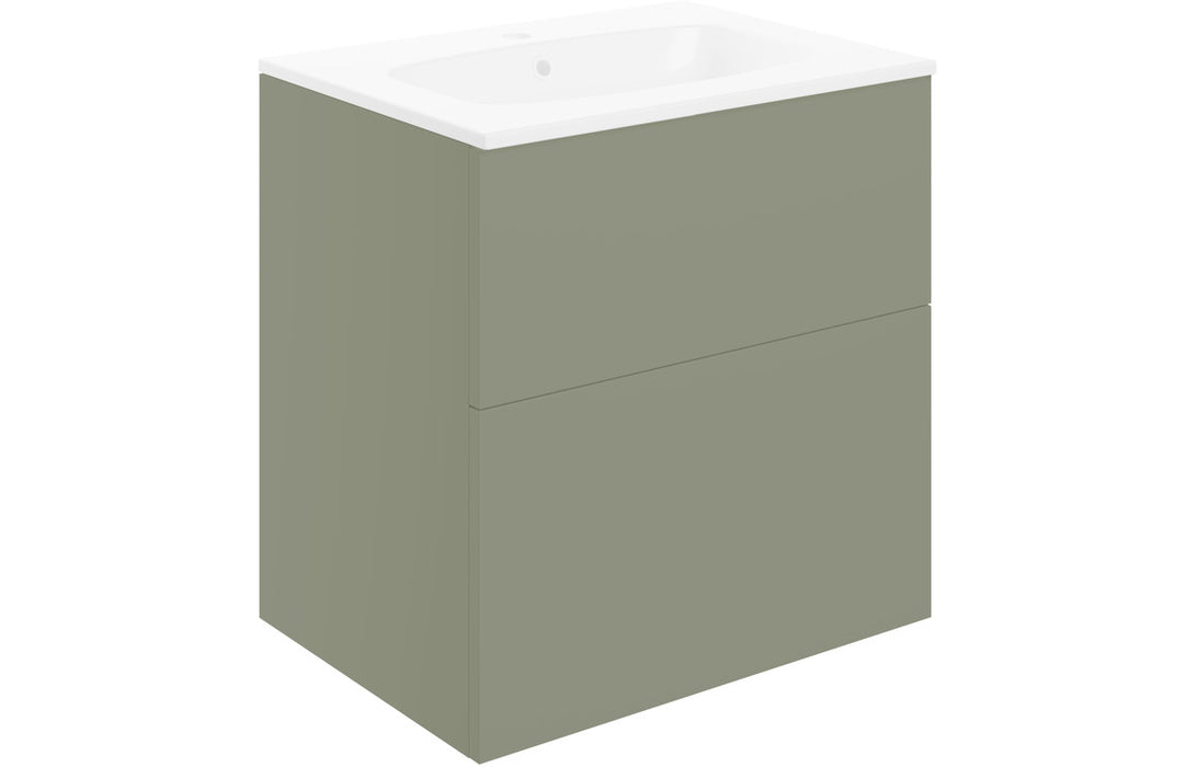 Marche 610mm Wall Hung 2 Drawer Basin Unit & Basin - Matt Olive Green