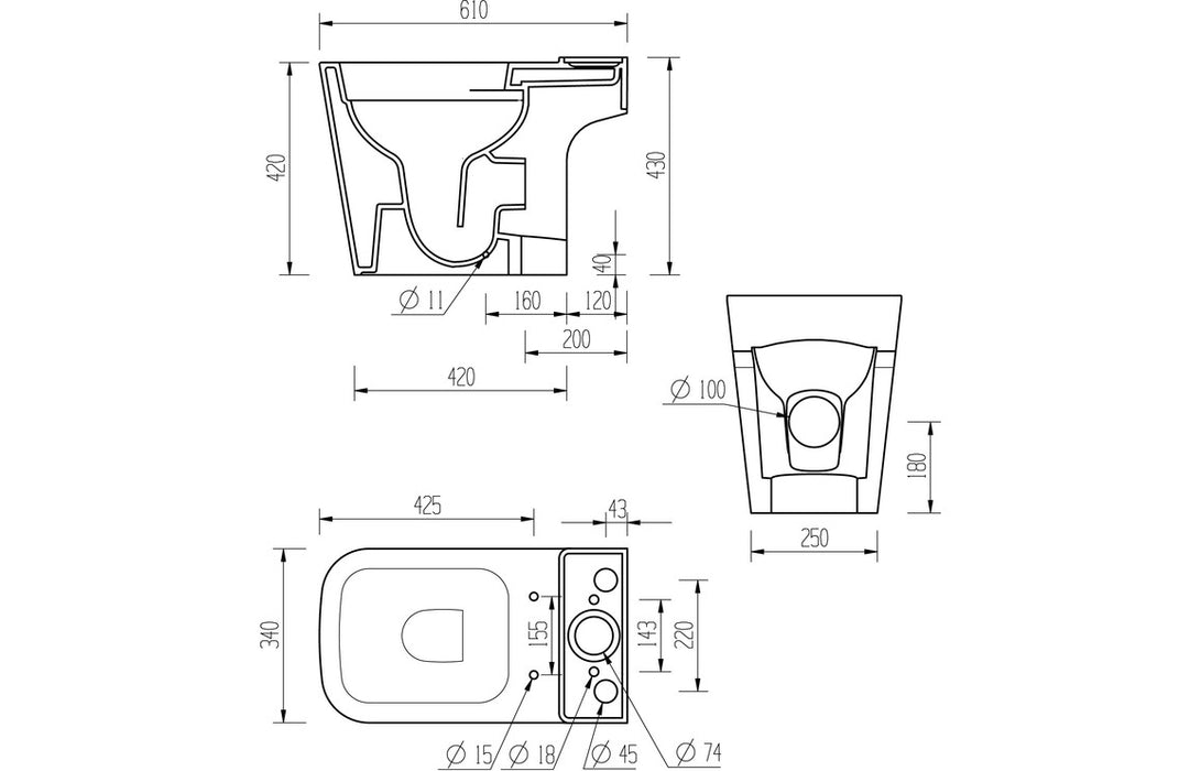 Ferndale Rimless Close Coupled Part Shrouded Short Projection WC & Soft Close Seat