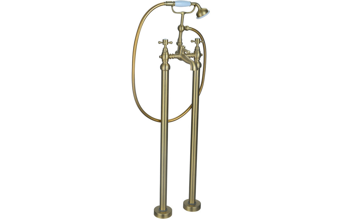 Raymond Floor Standing Bath/Shower Mixer & Shower Kit - Brushed Brass